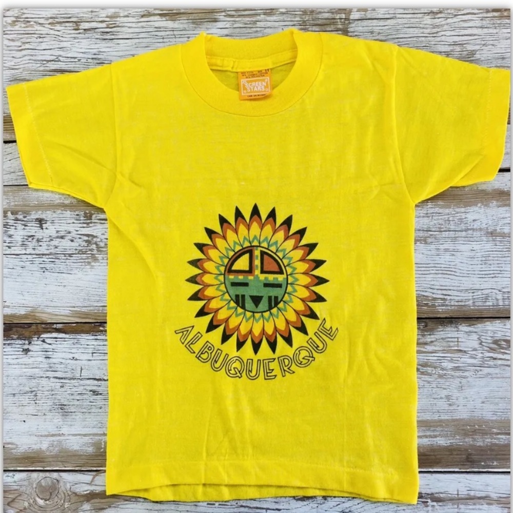 Vintage 70s Albuquerque kids t-shirt, sun totem, tourist tee, southwestern